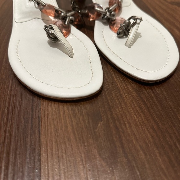 Manolo Blahnik White Thong Metal/Jeweled Heels Size 36.5 - Picture 5 of 12